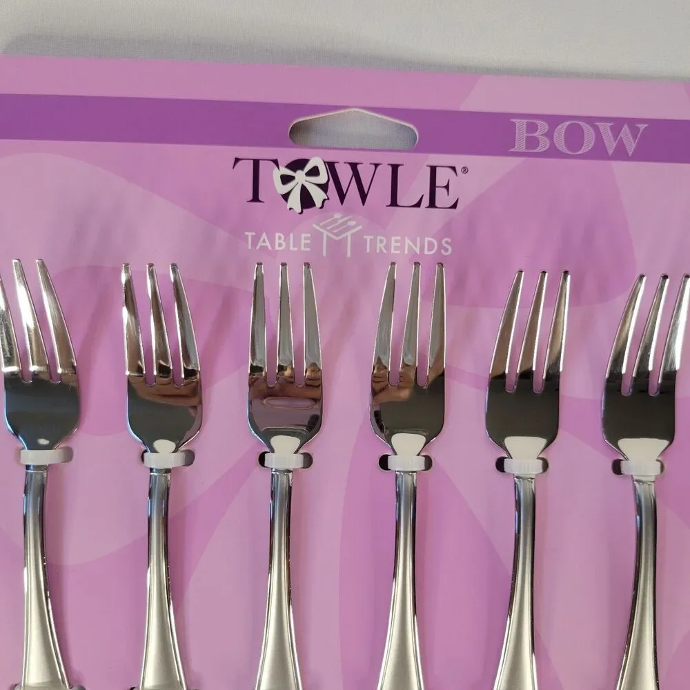 Set 12 Towle Appetizer Forks Bow Satin Handle Table Trends Stainless Steel 5.25